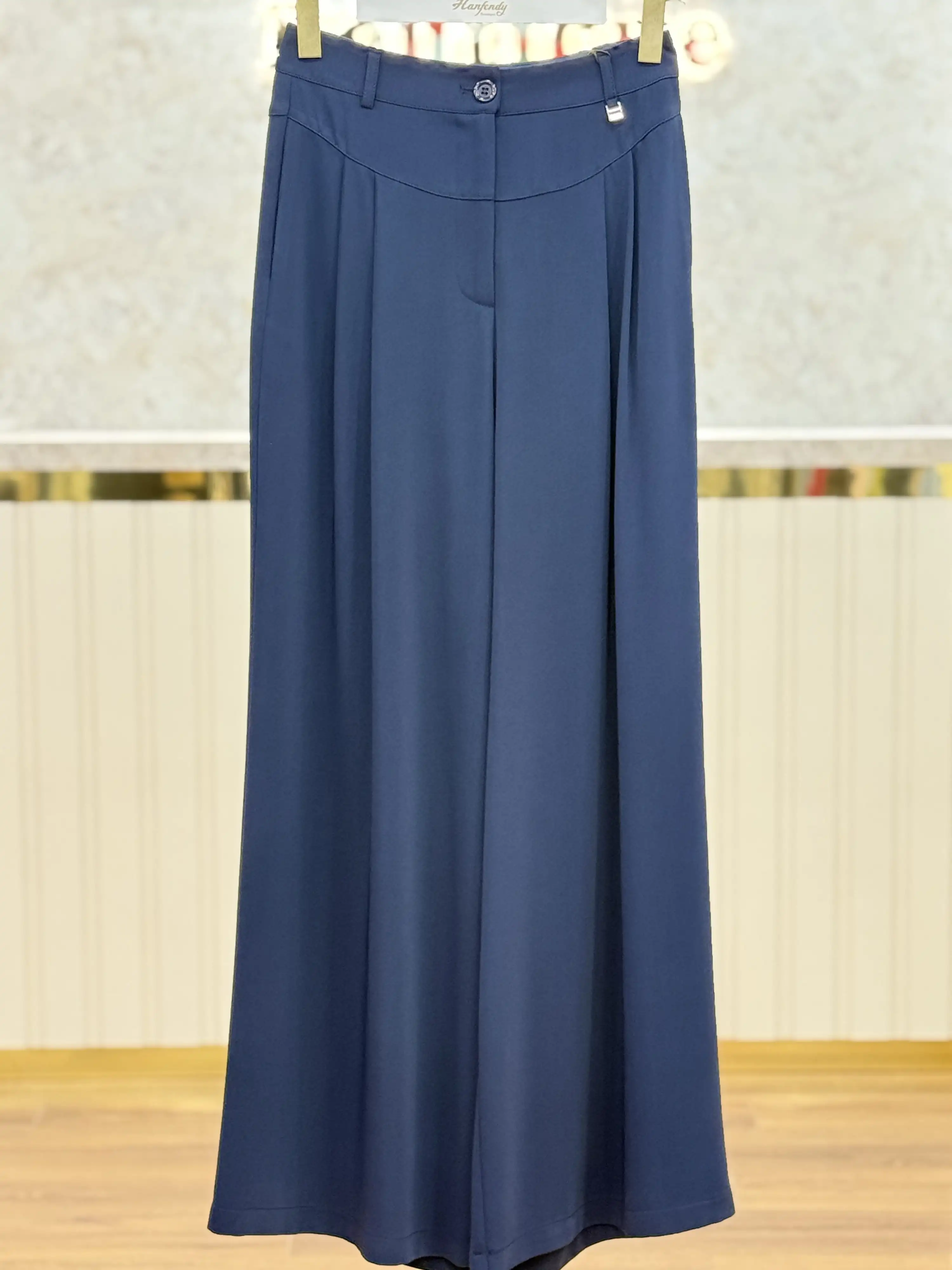 SENTEZ Lacivert Renk Broom Pileli Palazzo Pantolon