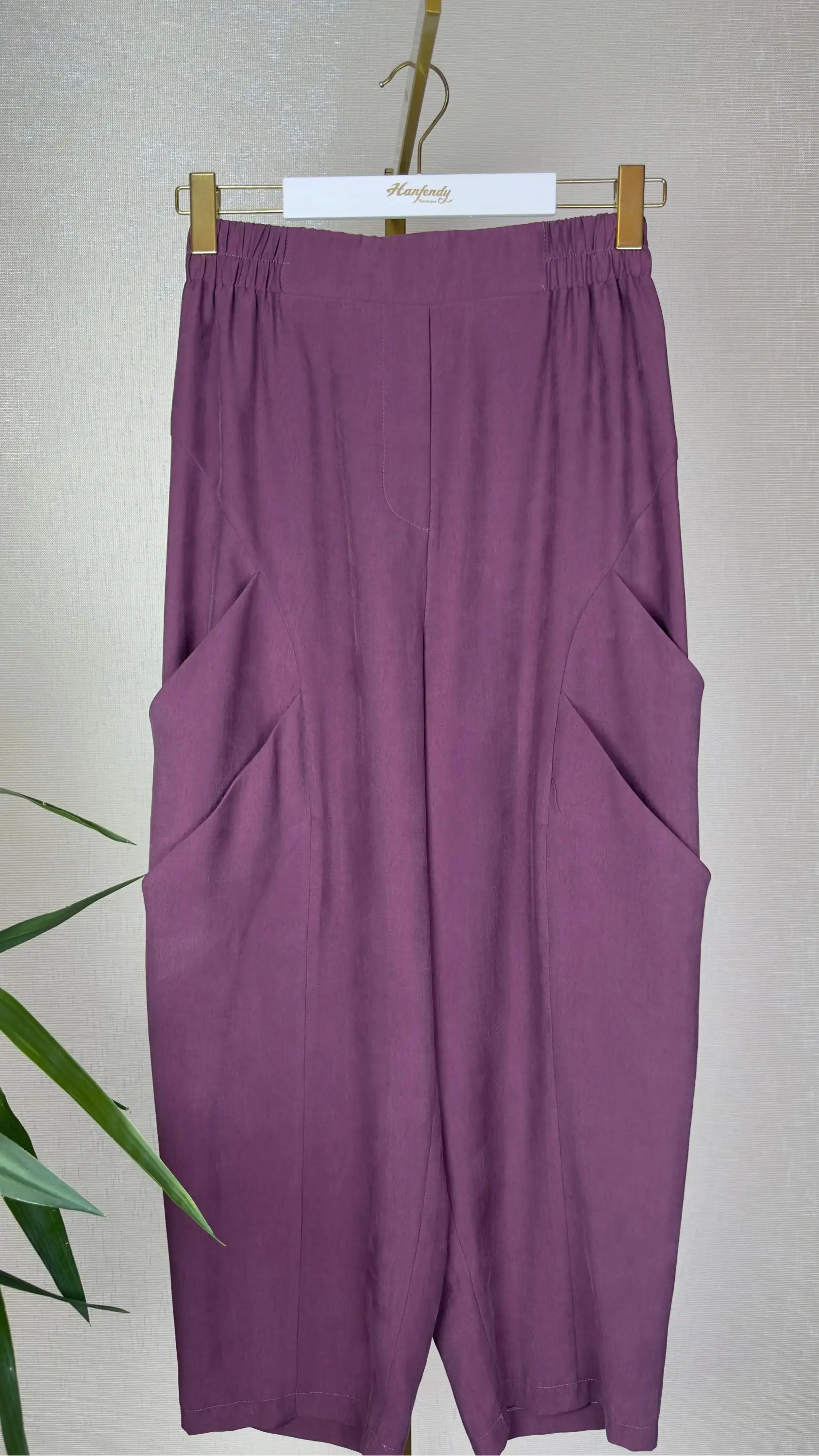 SENTEZ Mürdüm Renk Duti Keten Havuç Pantolon