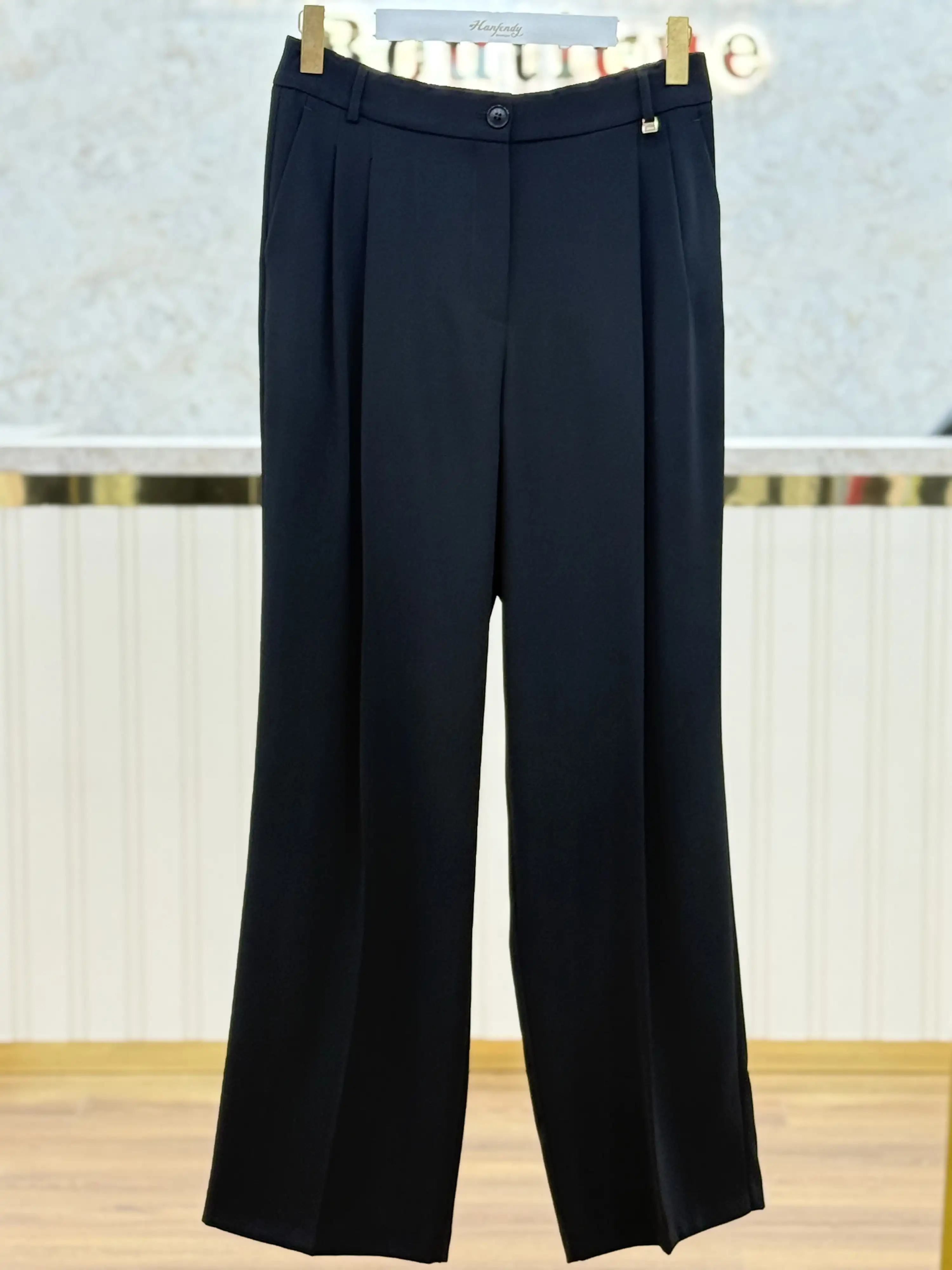 SENTEZ Siyah Renk Broom Pileli Palazzo Pantolon