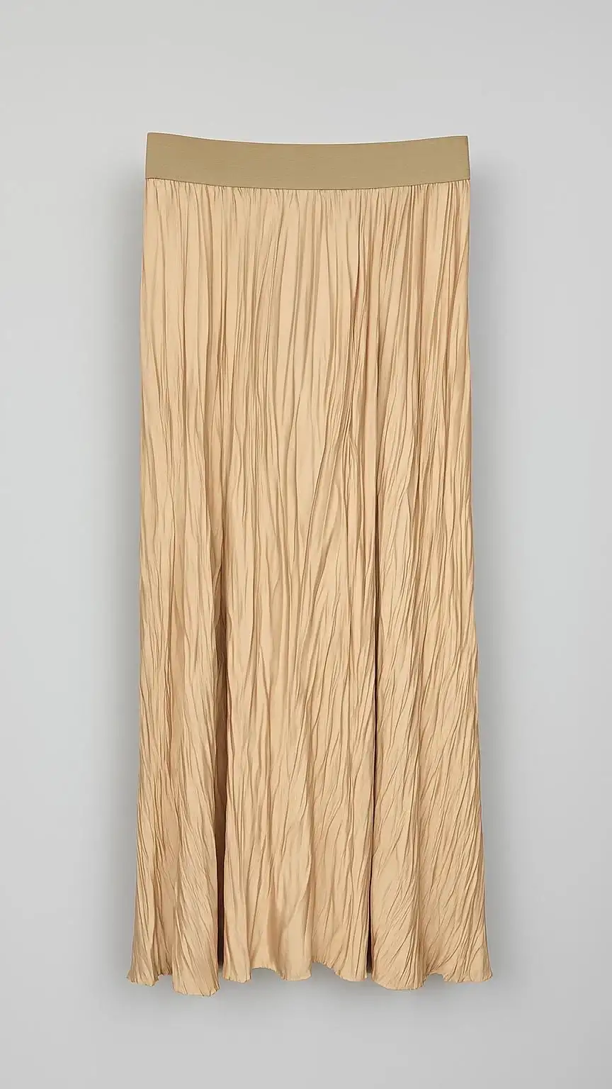 SENTEZ Taş Renk Saten Kırıştırma Etek