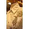 MY312 Ekru Dantelli Taşlı Gömlek