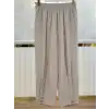 SENTEZ Taş Renk Titan Paça Pile Düğmeli Rahat Pantolon