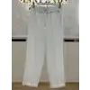 SENTEZ SZ-5514-BE Beyaz Renk Beli Lastikli İnce Duble Paça Pantolon