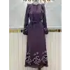NUSS Bordo Renk Keten Astarlı Tensel Kumaş Elbise
