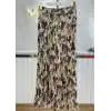 SENTEZ Bej Çiçek Desenli Şifon Kırıştırma Etek