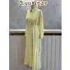 JENNE Sarı Renk Çiçek Aplikeli Volanlı Elbise