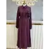 JENNE Bordo Renk Şal Desenli Elbise