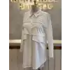 JENNE Ekru Renk Dantelli İnci Şeritli Gömlek