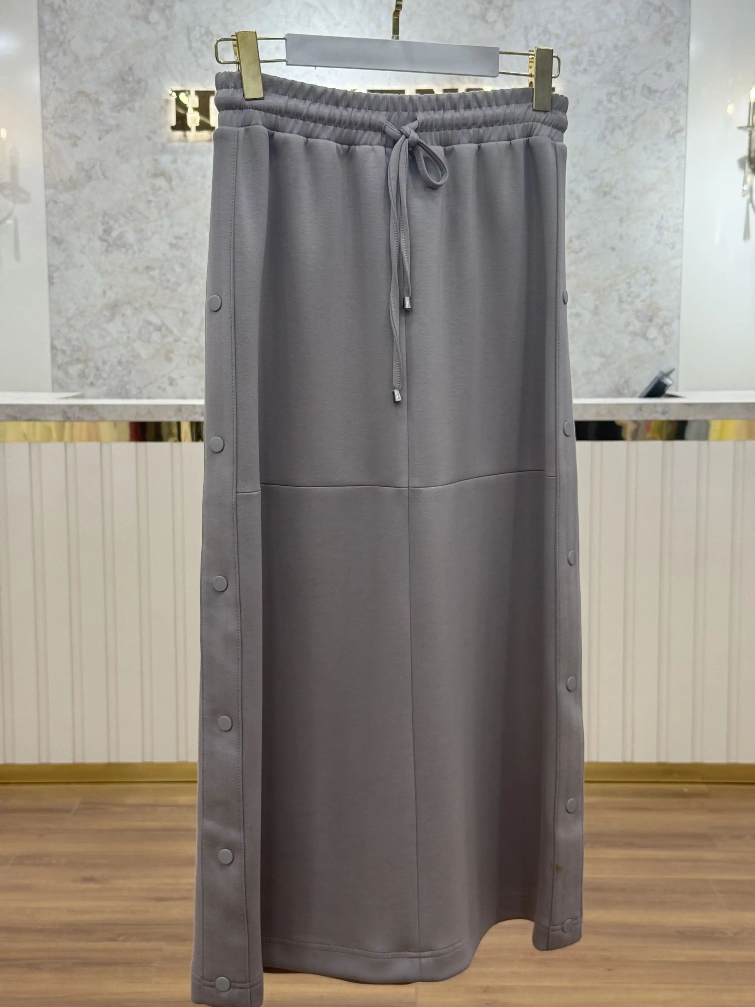SENTEZ Gri Renk Soft Yanı Çıtçıtlı Etek