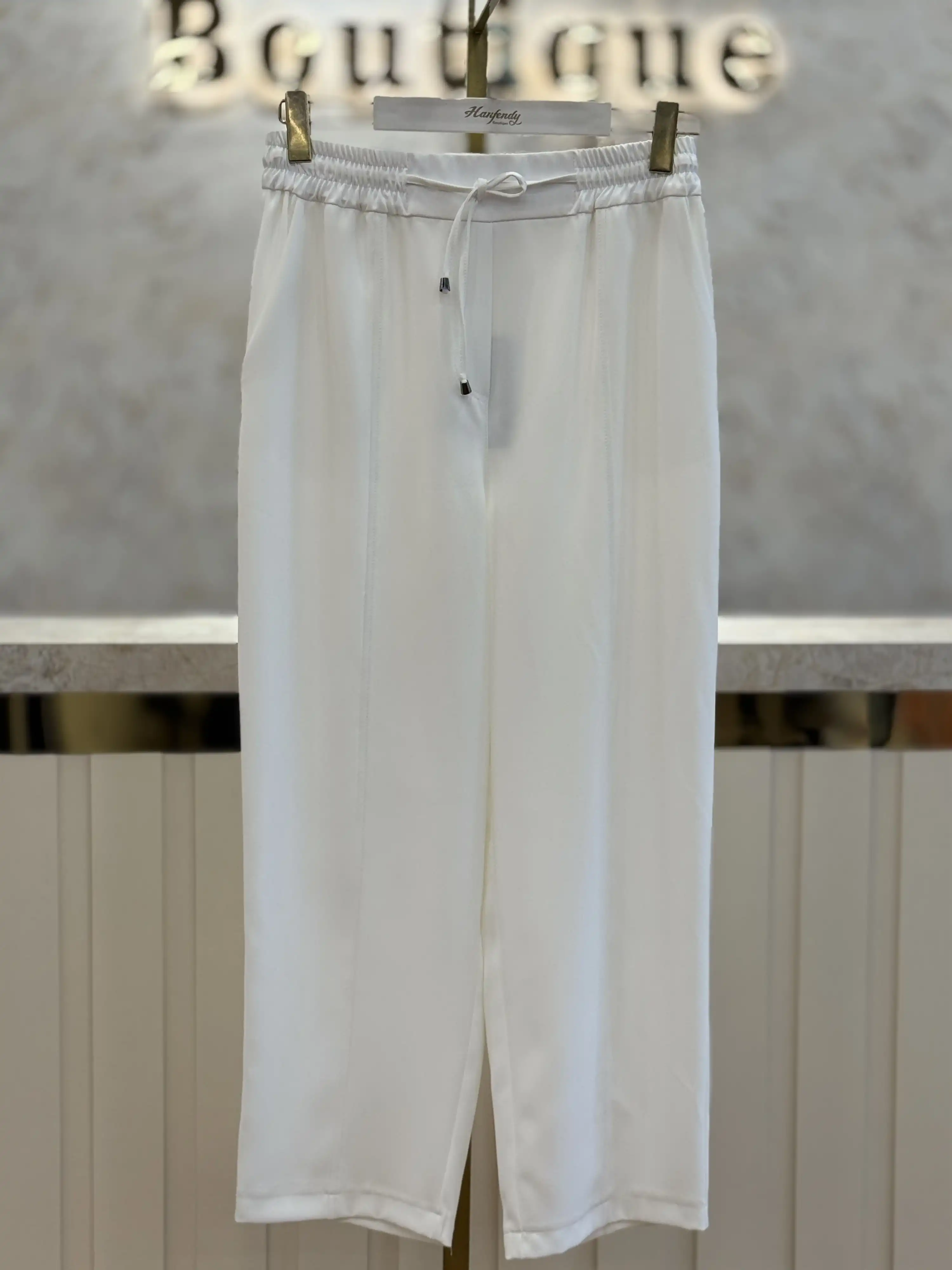 SENTEZ SZ-5618-E Ekru Renk Elegance Beli Lastikli Dar Paça Pantolon