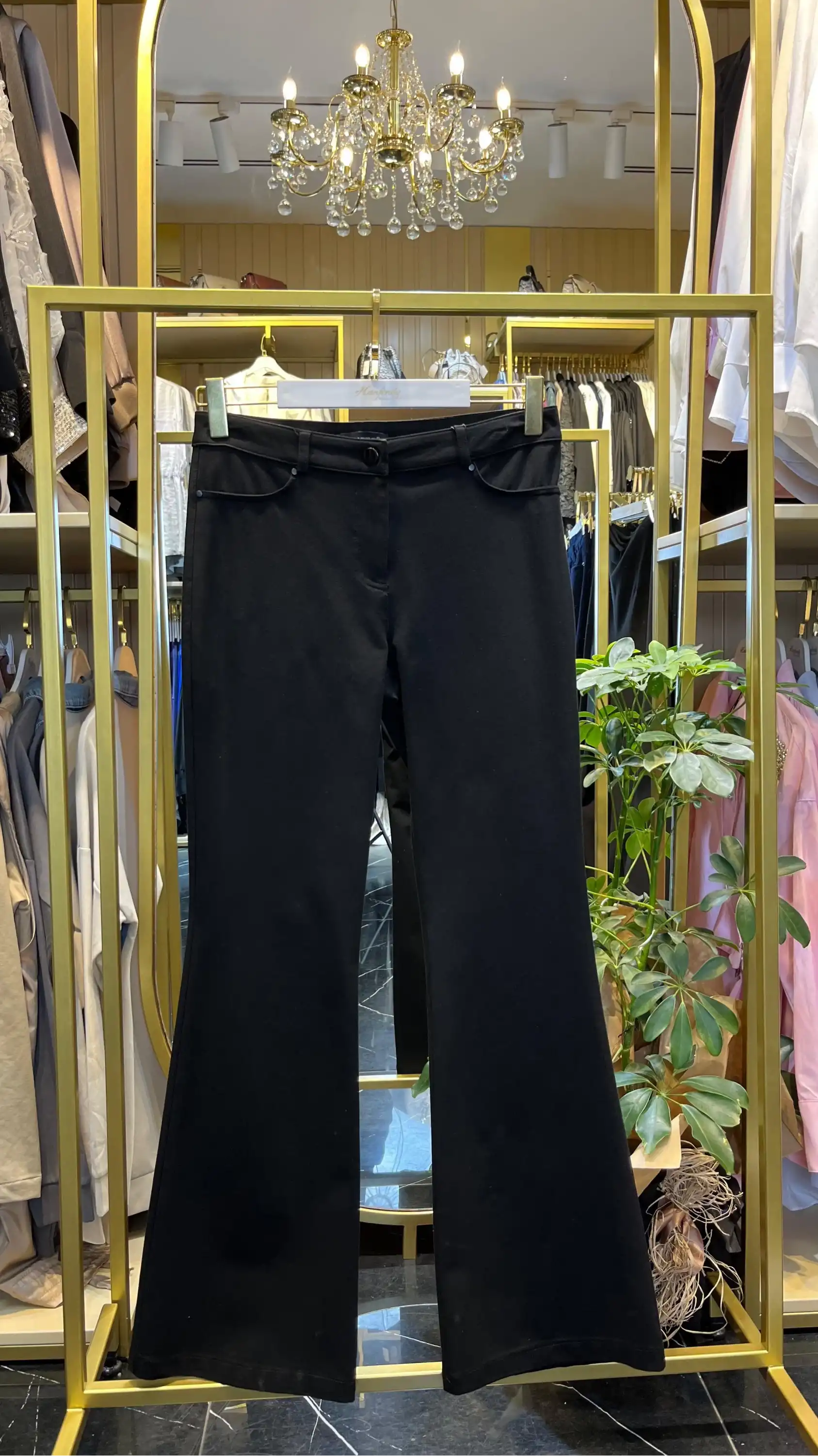SENTEZ Siyah Kanvas İspanyol Paça Pantolon
