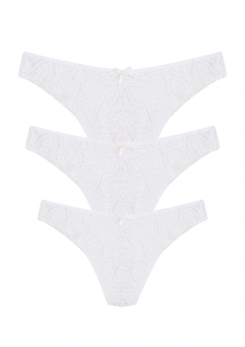 Dantelli 3lü Tanga Külot Ekru