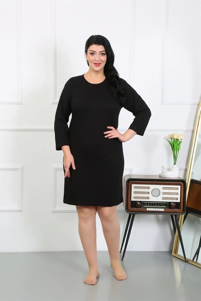 Kadın Büyük Beden Penye Gecelik Ev Elbisesi Siyah