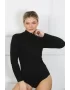 Bayan Uzun Kol Boğazlı Çıtçıtlı Body Siyah