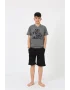 Erkek Genç Garson Boy Kısa Kol Antrasit Penye Şortlu Pijama Takımı