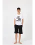 Erkek Genç Garson Boy Kısa Kol Beyaz Penye Şortlu Pijama Takımı