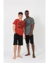 Erkek Genç Garson Boy Kısa Kol Bordo Penye Şortlu Pijama Takımı