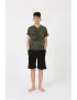 Erkek Genç Garson Boy Kısa Kol Haki Penye Şortlu Pijama Takımı