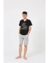 Erkek Genç Garson Boy Kısa Kol Siyah Penye Şortlu Pijama Takımı