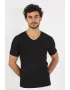 Erkek Likralı V Yaka Siyah T-Shirt