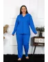 Kadın Büyük Beden Pamuklu Cepli Düğmeli Saks Pijama Takım