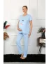 Kadın Kısa Kol Hamile Lohusa Pijama Takımı Mavi