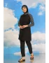 Kadın Pantolonlu Desenli Tam Tesettür Mayo Siyah
