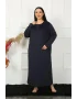 Kadın Büyük Beden Uzun Kol Dantelli Lacivert Anne Gecelik