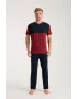 Erkek Bordo Düğmeli Yaka Kısa Kol Pijama Takımı