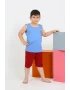 Erkek Çocuk Sıfır Kol Şortlu Mavi Penye Pijama Takımı