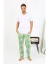 Erkek Ekoseli Desen Penye Tek Alt Pijama Yeşil