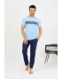 Erkek Pamuk Kısa Kol Pijama Takım Mavi