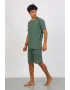 Erkek Pamuk Lakost Alt Üst Kaprili Pijama Takım Yeşil