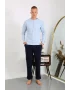 Erkek Penye Uzun Kol Pijama Takımı Buz Mavisi