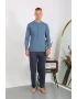 Erkek Penye Uzun Kol Pijama Takımı İndigo