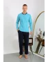 Erkek Penye Uzun Kol Pijama Takımı Turkuaz