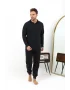 Erkek Polo Yaka Uzun Kol Penye Pijama Takımı Lacivert