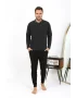 Erkek Polo Yaka Uzun Kol Penye Pijama Takımı Antrasit