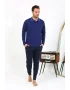 Erkek Polo Yaka Uzun Kol Penye Pijama Takımı Lacivert