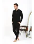 Erkek Polo Yaka Uzun Kol Penye Pijama Takımı Siyah