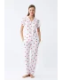 Kadın Beyaz Kırmızı Kalpli Önden Düğmeli Pijama Takımı