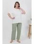 Kadın Büyük Beden Kısa Kol Penye Pijama Takımı Beyaz