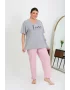 Kadın Büyük Beden Kısa Kol Penye Pijama Takımı Gri