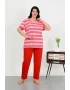 Kadın Büyük Beden Kısa Kol Penye Pijama Takımı Kırmızı
