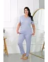 Kadın Büyük Beden Kısa Kol Penye Pijama Takımı Lila