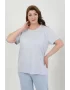 Kadın Büyük Beden Kısa Kol Penye Pijama Takımı Mavi