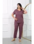 Kadın Büyük Beden Kısa Kol Penye Pijama Takımı Mürdüm