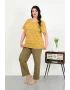 Kadın Büyük Beden Kısa Kol Penye Pijama Takımı Sarı