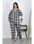 Kadın Büyük Beden Pamuklu Cepli Düğmeli Lacivert Pijama Takım