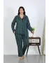 Kadın Büyük Beden Pamuklu Cepli Düğmeli Petrol Pijama Takım